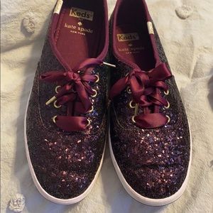 Burgundy Katie Spade Keds with silk laces